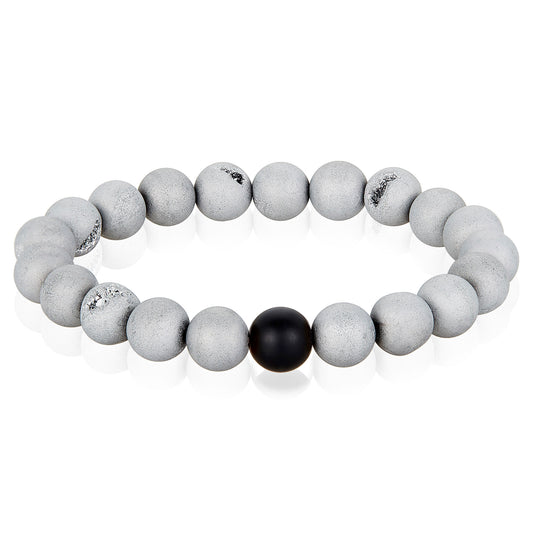 Men's  Polished 10mm Natural Stone Bead Stretch Bracelet