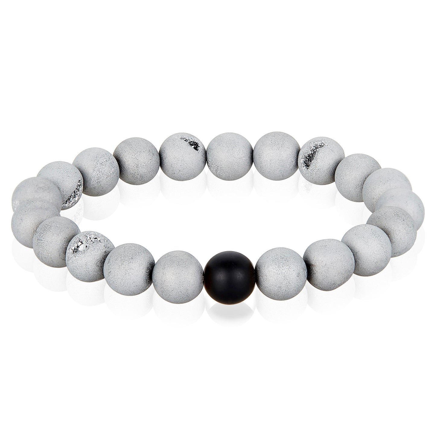 Men's  Polished 10mm Natural Stone Bead Stretch Bracelet