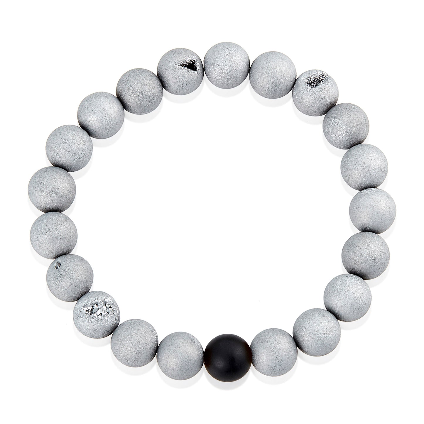 Men's  Polished 10mm Natural Stone Bead Stretch Bracelet