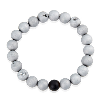 Men's  Polished 10mm Natural Stone Bead Stretch Bracelet