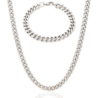 Invicta Jewelry Men's Curb Bracelet and Necklace Chain Set