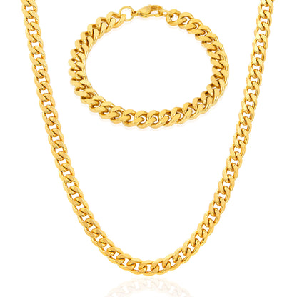 Invicta Jewelry Men's Curb Bracelet and Necklace Chain Set