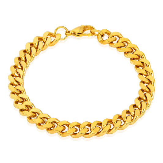 Men's Knife Edge Curb Chain Gold Steel Bracelet