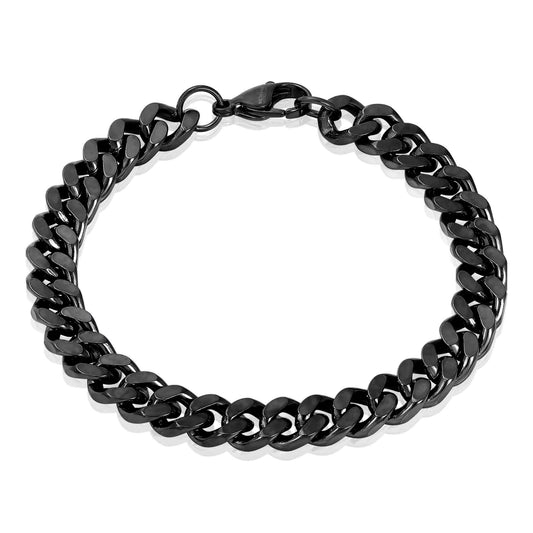 Men's Knife Edge Curb Chain Black Steel Bracelet