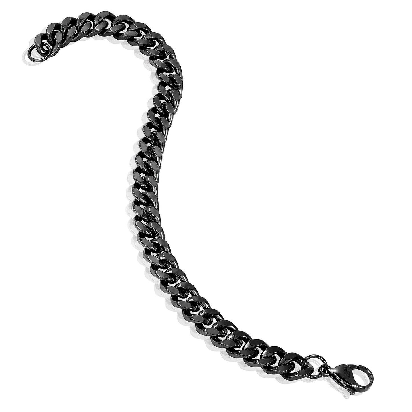 Crucible Jewelry Men's Bracelet and Necklace Black Plated Steel Curb Chain Set