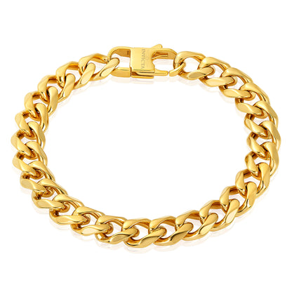 Men's Curved Link Curb Chain Gold Steel Bracelet