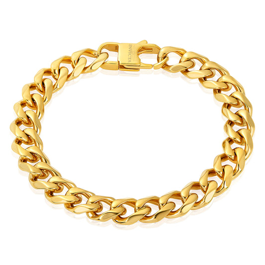 Men's Curved Link Curb Chain Gold Steel Bracelet