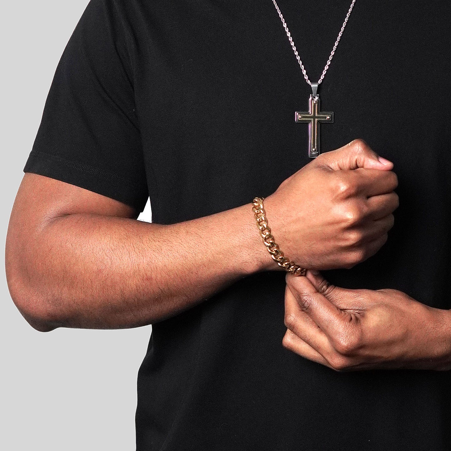 Men's Curved Link Curb Chain Gold Steel Bracelet
