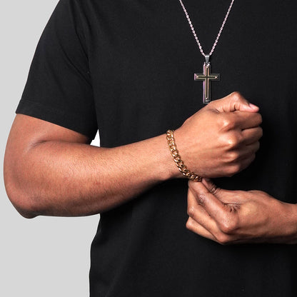Men's Curved Link Curb Chain Gold Steel Bracelet
