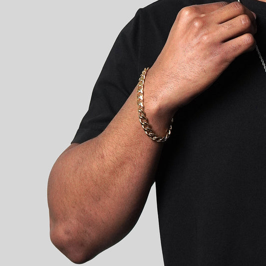 Men's Curved Link Curb Chain Gold Steel Bracelet