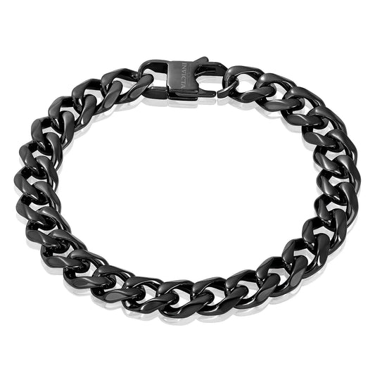 Men's Curved Link Curb Chain Black Steel Bracelet