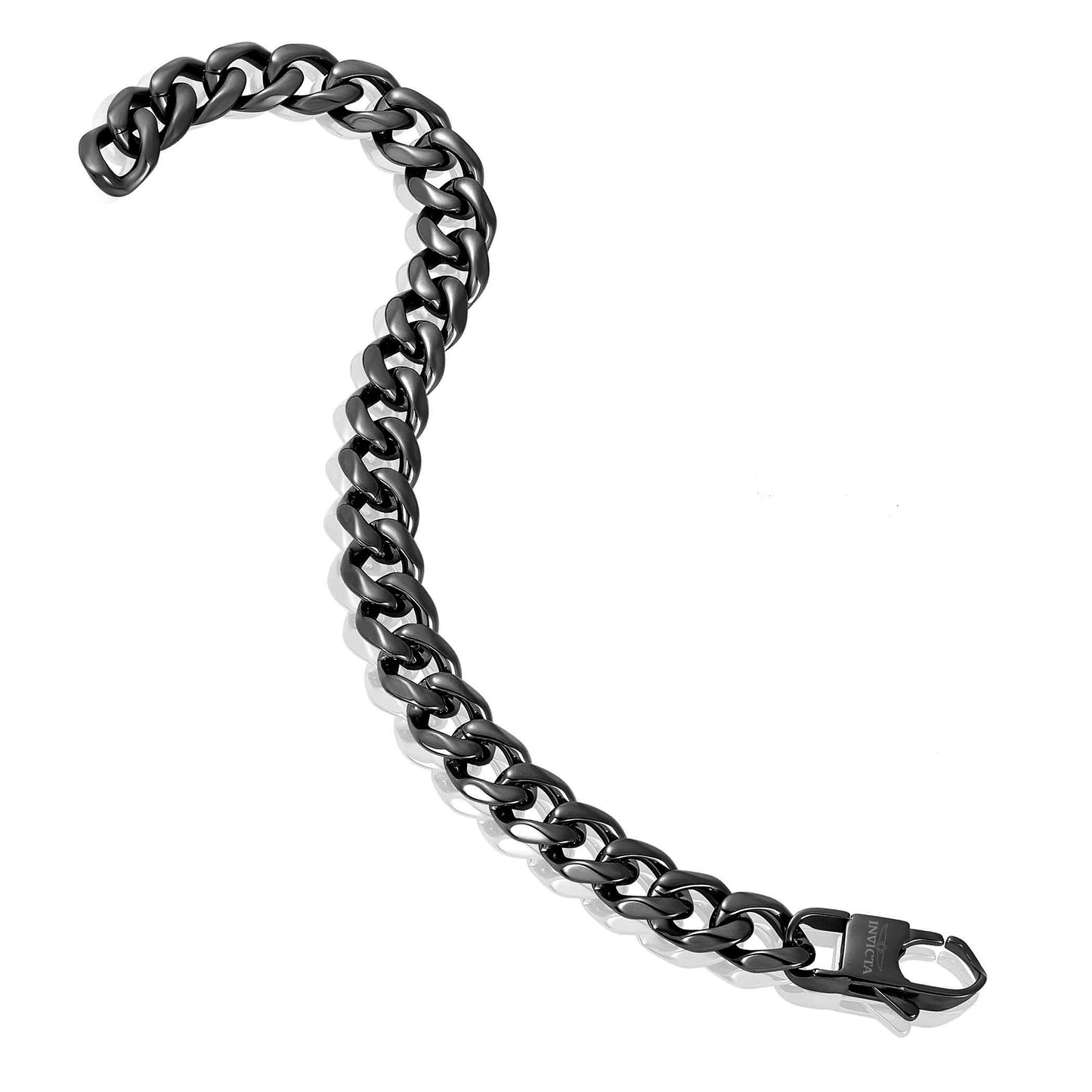 Men's Curved Link Curb Chain Black Steel Bracelet