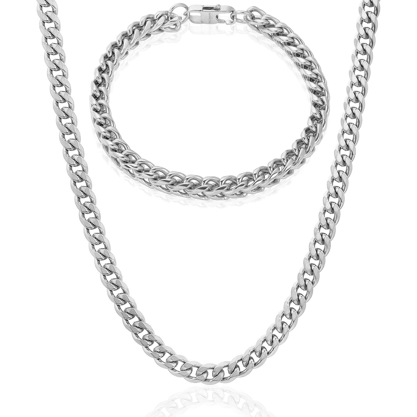Invicta Jewelry Men's Franco Bracelet and Curb Necklace Chain Set