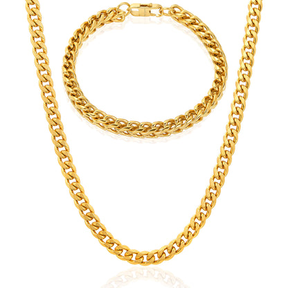 Invicta Jewelry Men's Franco Bracelet and Curb Necklace Chain Set