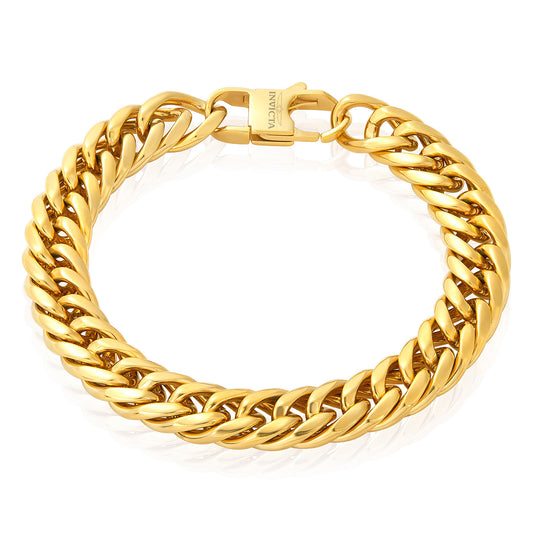 Men's Double Curb Chain Gold Steel Bracelet