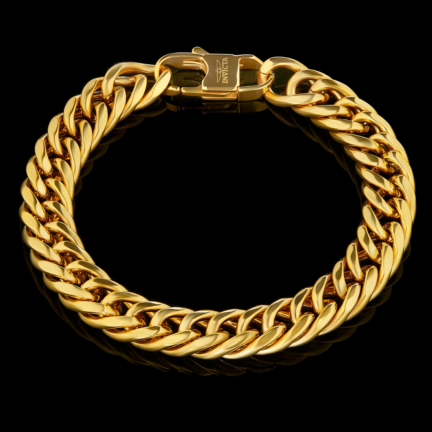 Invicta Jewelry Men's Double Curb Chain Gold Steel Bracelet