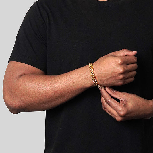Invicta Jewelry Men's Double Curb Chain Gold Steel Bracelet