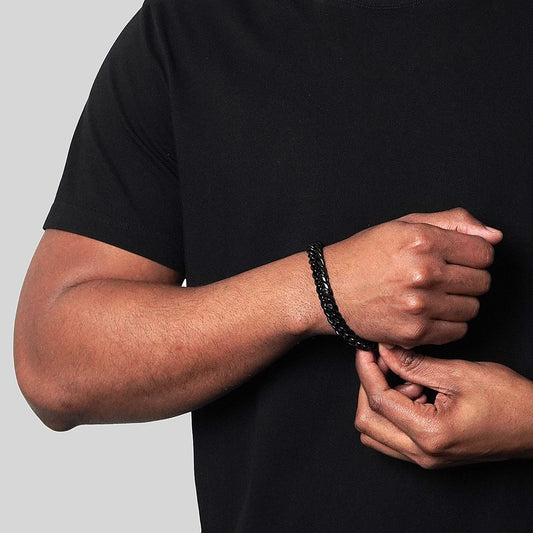 Men's Double Curb Chain Black Steel Bracelet