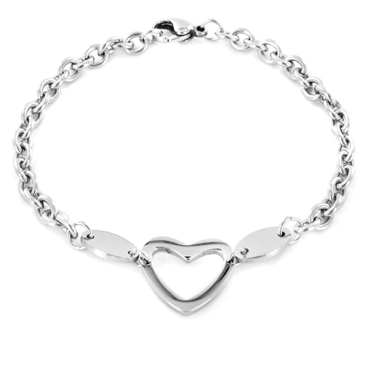 ELYA Women's Polished Heart Cut-Out Charm Stainless Steel Bracelet