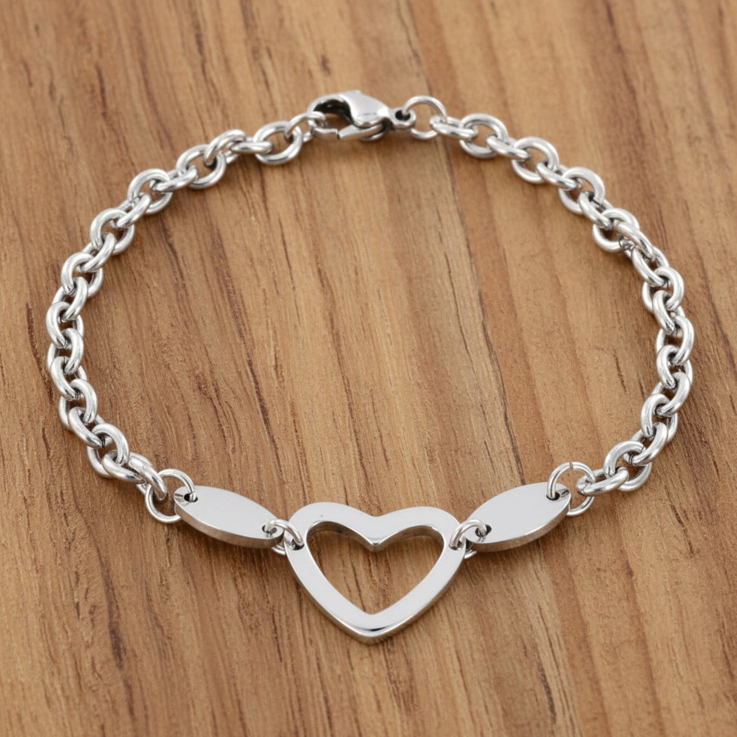 ELYA Women's Polished Heart Cut-Out Charm Stainless Steel Bracelet