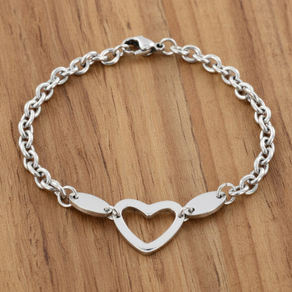 ELYA Women's Polished Heart Cut-Out Charm Stainless Steel Bracelet