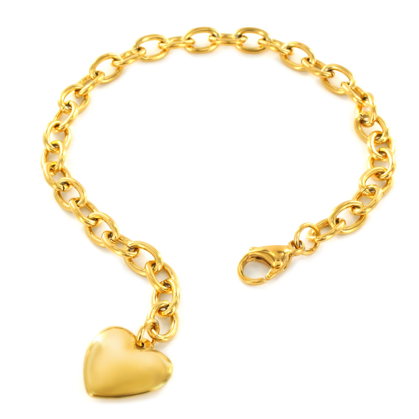 ELYA Women's Polished Heart Dangle Charm Gold Plated Stainless Steel Bracelet
