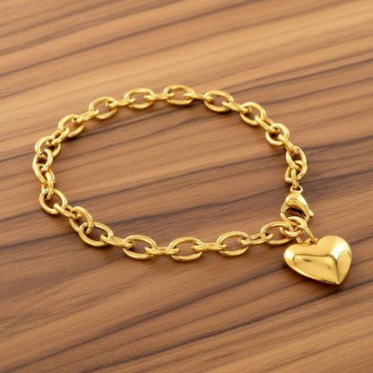 ELYA Women's Polished Heart Charm Gold Plated Steel Bracelet