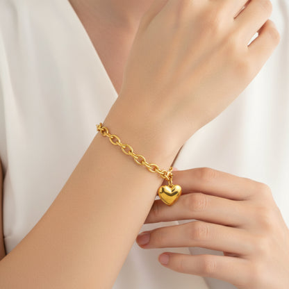 ELYA Women's Polished Heart Charm Gold Plated Steel Bracelet
