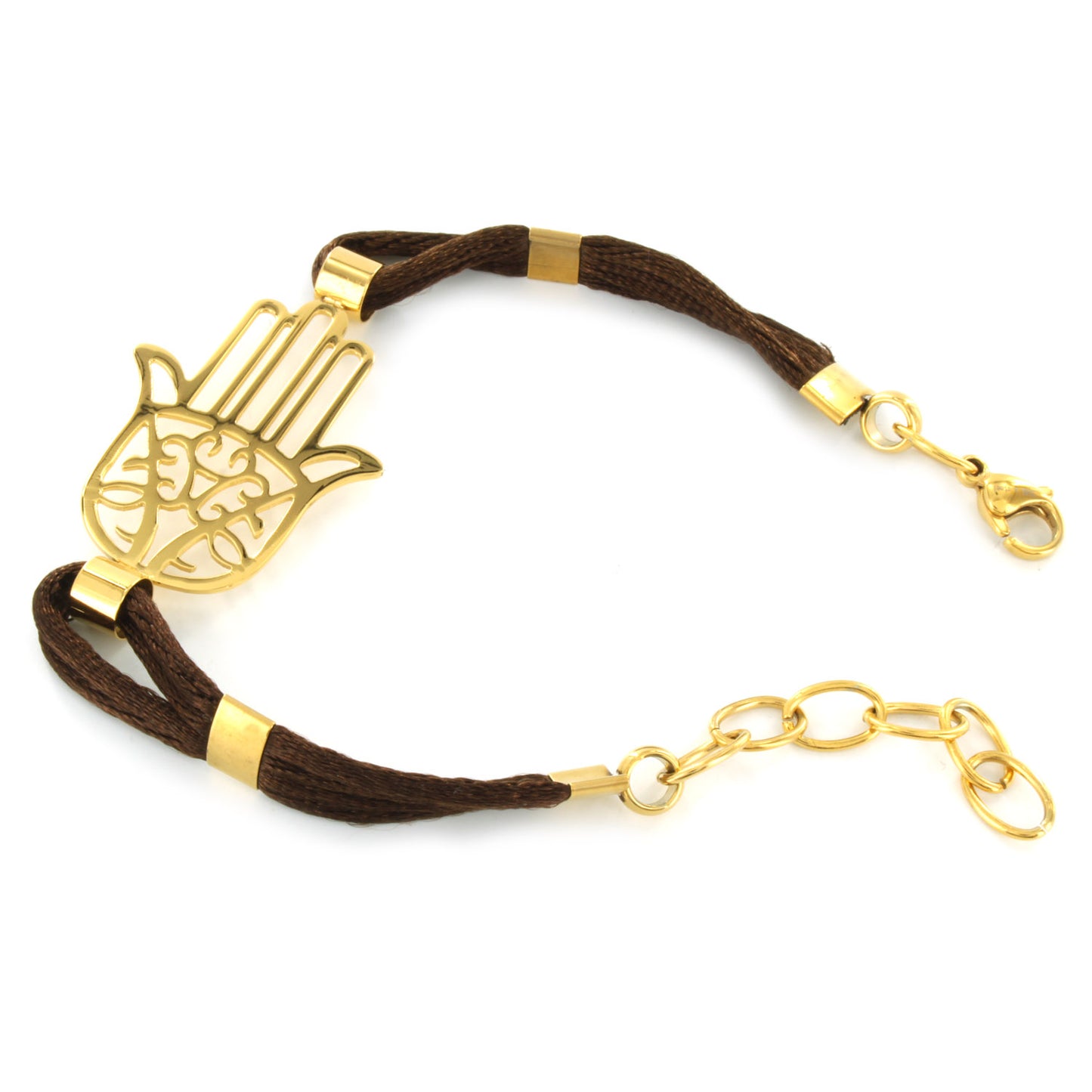 Polished Hamsa Blue Cotton Cord Stainless Steel Bracelet (23 mm) - 7"