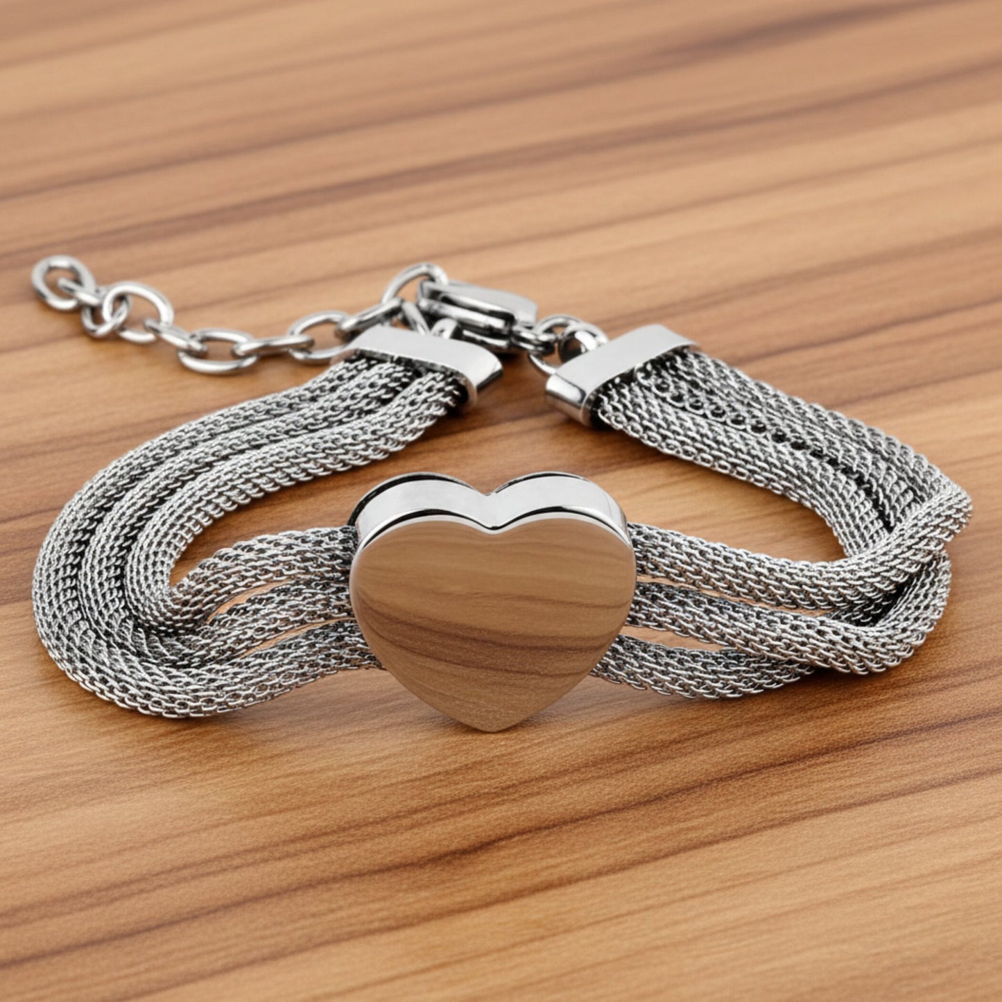 ELYA Women's Polished Heart Mesh Chain Strands Steel Bracelet
