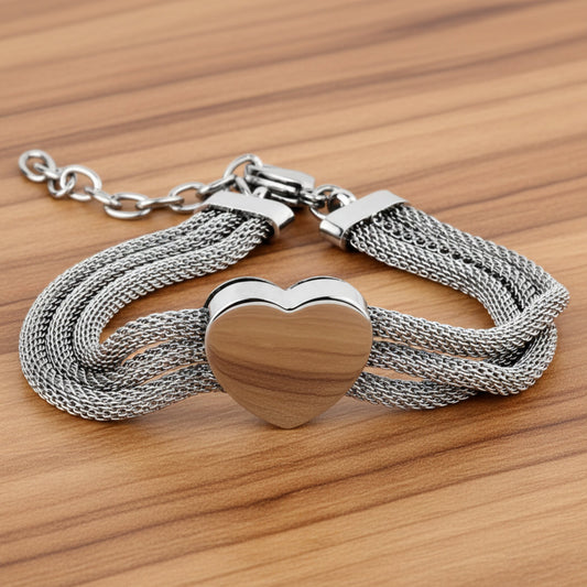 ELYA Women's Polished Heart Mesh Chain Strands Steel Bracelet