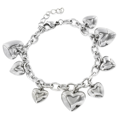 ELYA Women's Polished Heart Charm Dangle Stainless Steel Bracelet