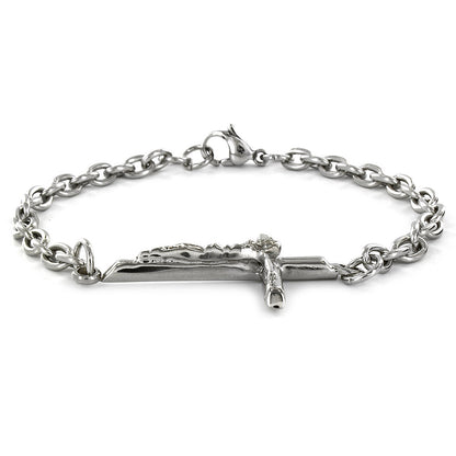 ELYA Women's Polished Large Sideways Crucifix Cross Chain Stainless Steel Bracelet