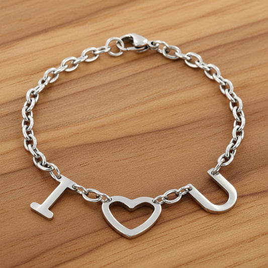 ELYA Polished Love Letter Charm Steel Bracelet