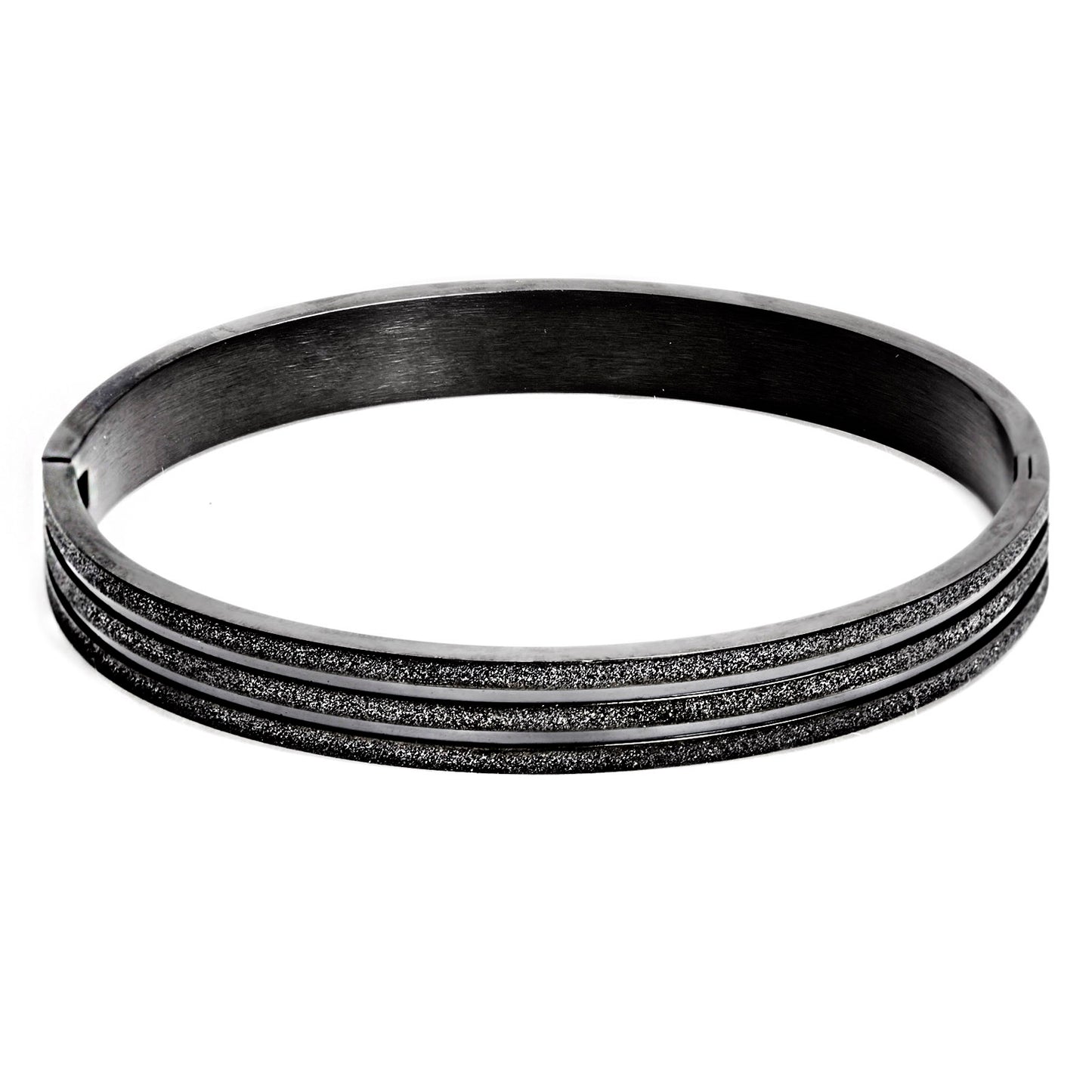 Sandblasted Bangle Black Plated Stainless Steel Bracelet (8 mm) - 8"
