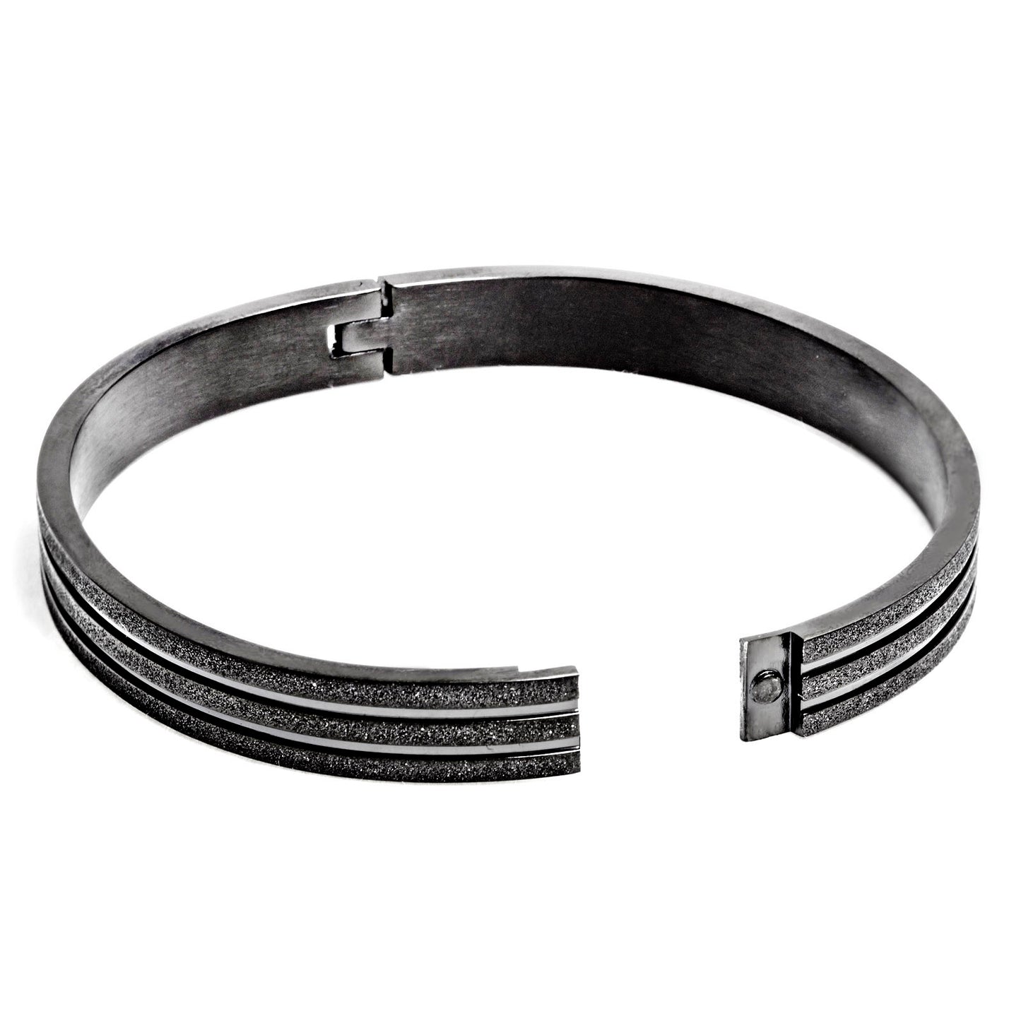 Sandblasted Bangle Black Plated Stainless Steel Bracelet (8 mm) - 8"