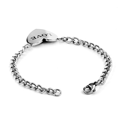 ELYA Polished Engraved "Love" Heart Chain Stainless Steel Bracelet (20 mm) - 7"