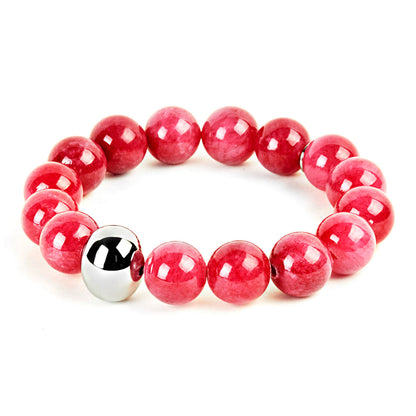 ELYA Colored Dyed Jade and Stainless Steel Bead Stretch Bracelet (12mm)
