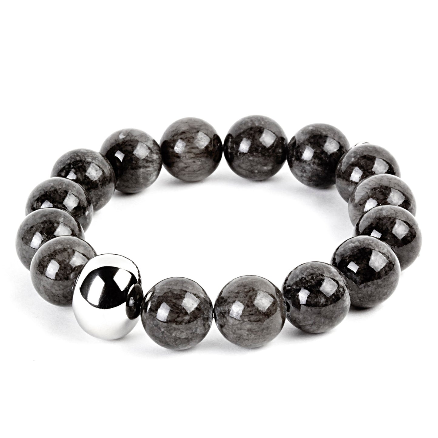 ELYA Colored Dyed Jade and Stainless Steel Bead Stretch Bracelet (12mm)