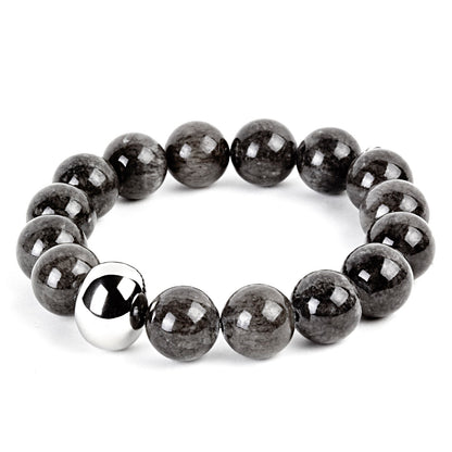 ELYA Colored Dyed Jade and Stainless Steel Bead Stretch Bracelet (12mm)