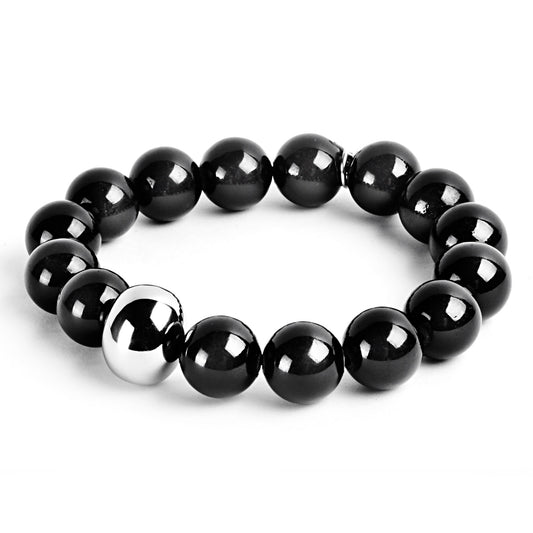 ELYA Colored Dyed Jade and Stainless Steel Bead Stretch Bracelet (12mm)