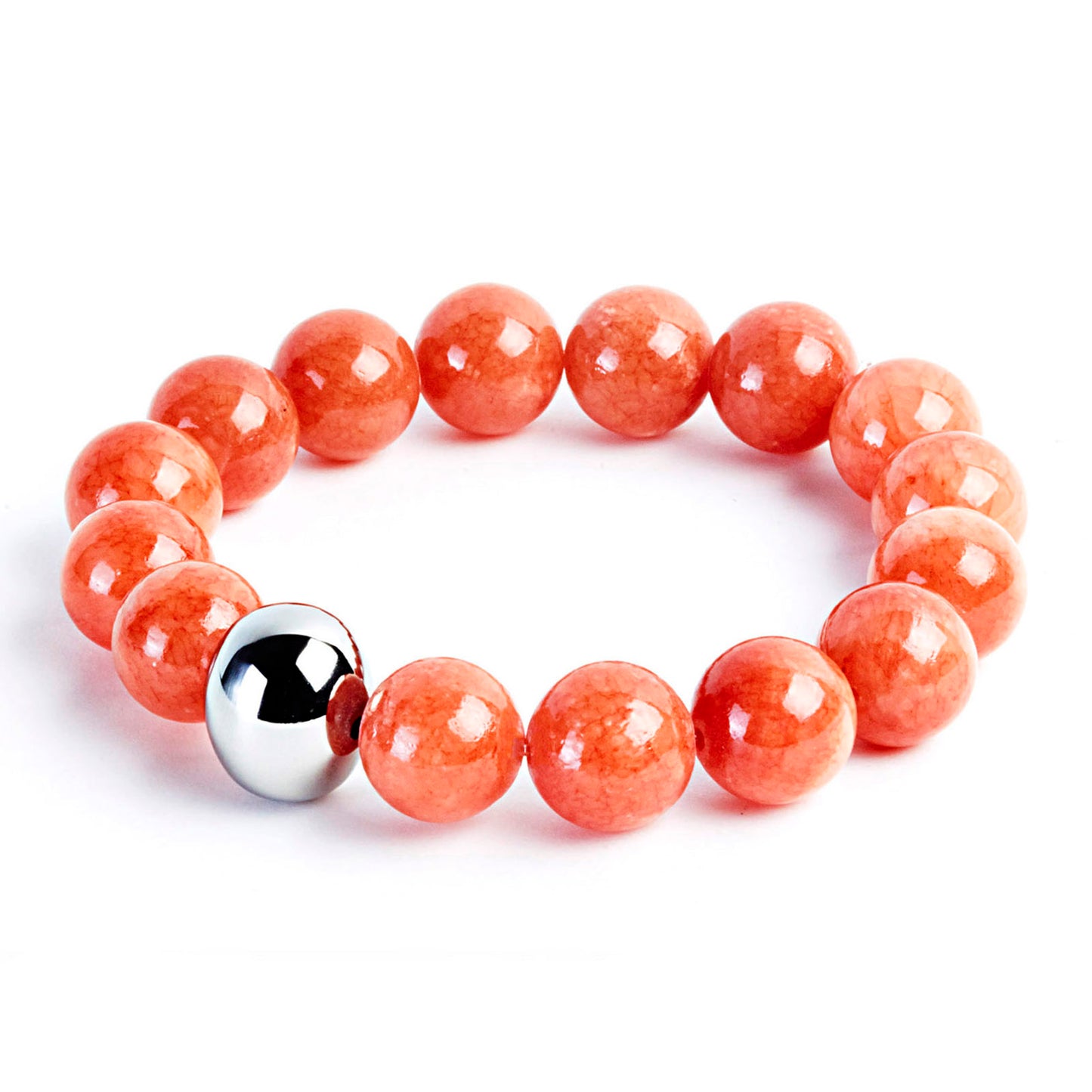 ELYA Colored Dyed Jade and Stainless Steel Bead Stretch Bracelet (12mm)