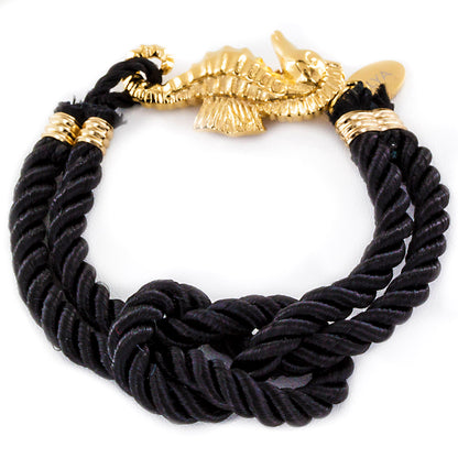 ELYA Seahorse Clasp Black Nautical Knot Gold Plated Stainless Steel Bracelet