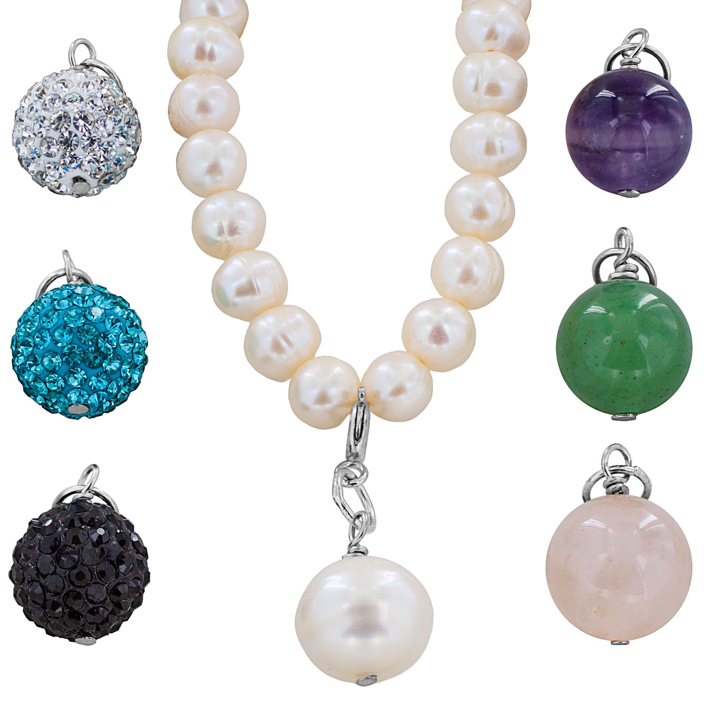Pearl and Crystal Charm Interchangeable Bracelet Set