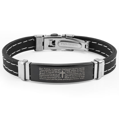 Men's Stainless Steel Lord's Prayer ID Plate Rubber Bracelet