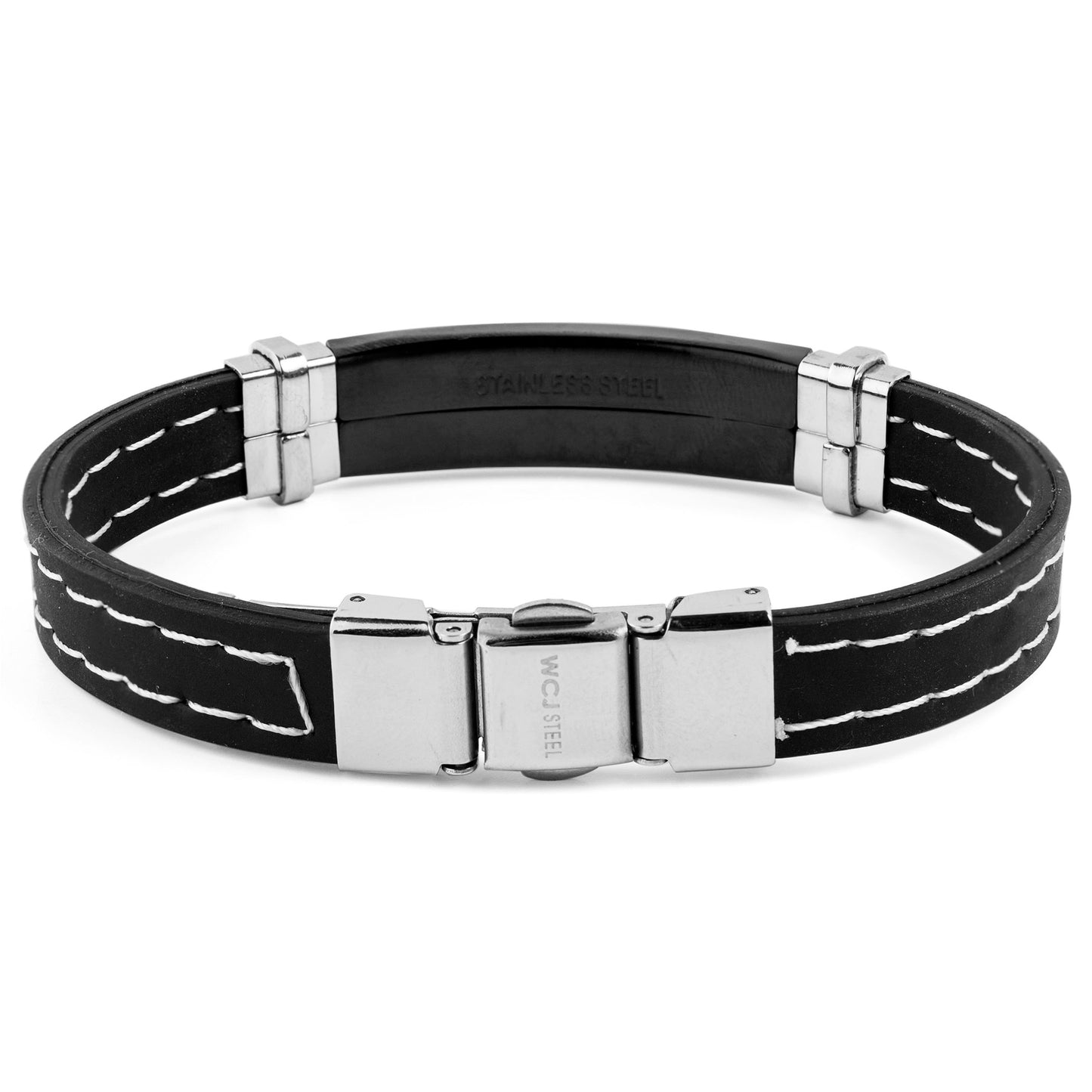 Men's Stainless Steel Lord's Prayer ID Plate Rubber Bracelet