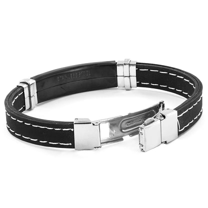 Men's Stainless Steel Lord's Prayer ID Plate Rubber Bracelet