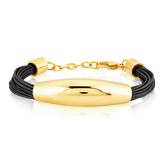ELYA Polished Elongated Tube Multi-Strand Leatherette Stainless Steel Bracelet