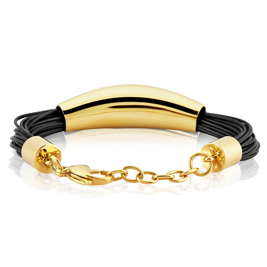 ELYA Polished Elongated Tube Multi-Strand Leatherette Stainless Steel Bracelet