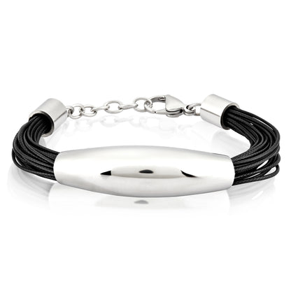 ELYA Polished Elongated Tube Multi-Strand Leatherette Stainless Steel Bracelet
